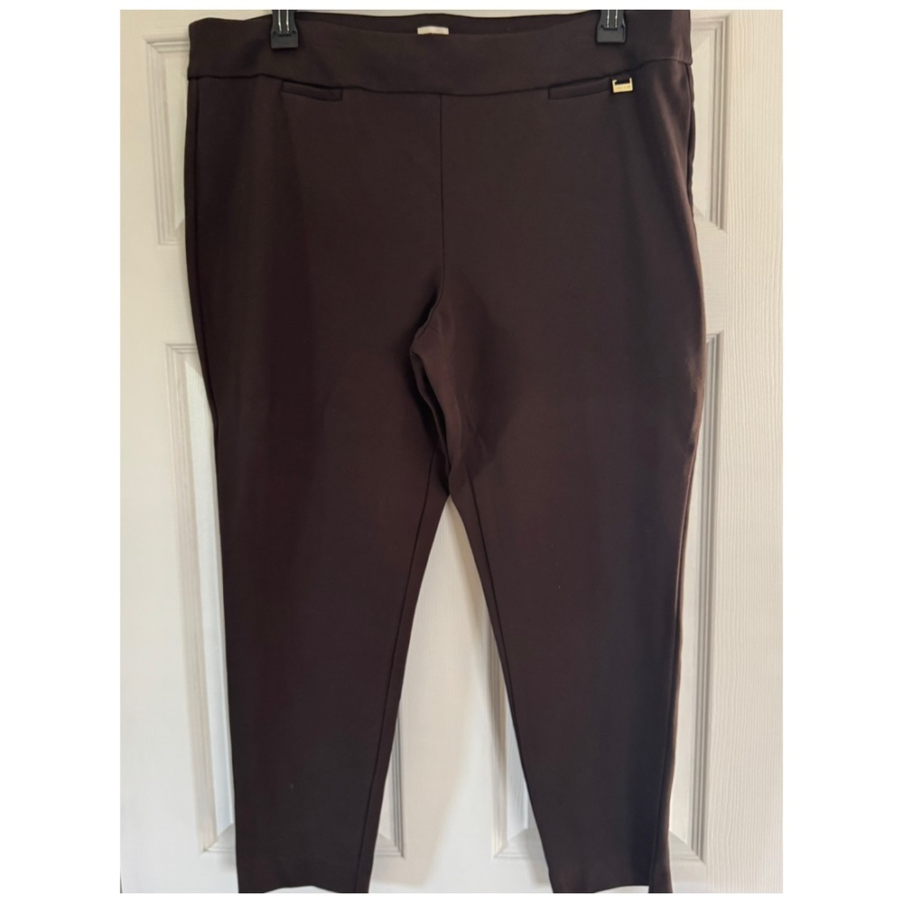 Anne Klein 🫐 Dark Brown Ponte Knit Ankle Pants - Picture 2 of 12